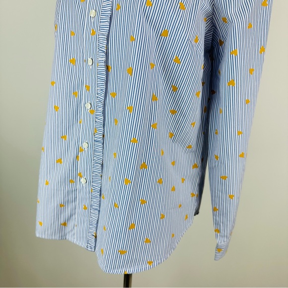 Talbots Ruffle Striped Heart Print Button Down Shirt Large Petite - Picture 11 of 15
